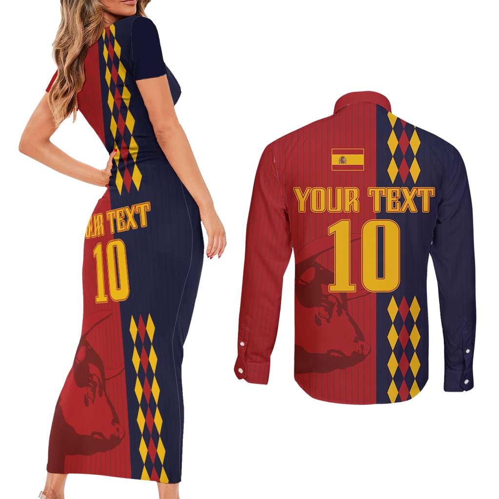 Custom Spain Football 2024 Go Champion Couples Matching Short Sleeve Bodycon Dress and Long Sleeve Button Shirt - Wonder Print Shop