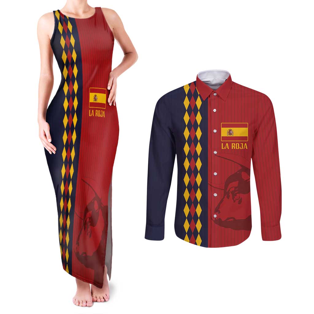 Custom Spain Football 2024 Go Champion Couples Matching Tank Maxi Dress and Long Sleeve Button Shirt - Wonder Print Shop