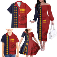 Custom Spain Football 2024 Go Champion Family Matching Off The Shoulder Long Sleeve Dress and Hawaiian Shirt - Wonder Print Shop
