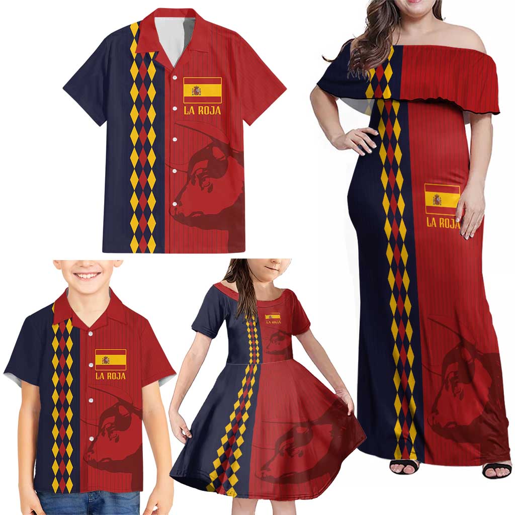Custom Spain Football 2024 Go Champion Family Matching Off Shoulder Maxi Dress and Hawaiian Shirt - Wonder Print Shop