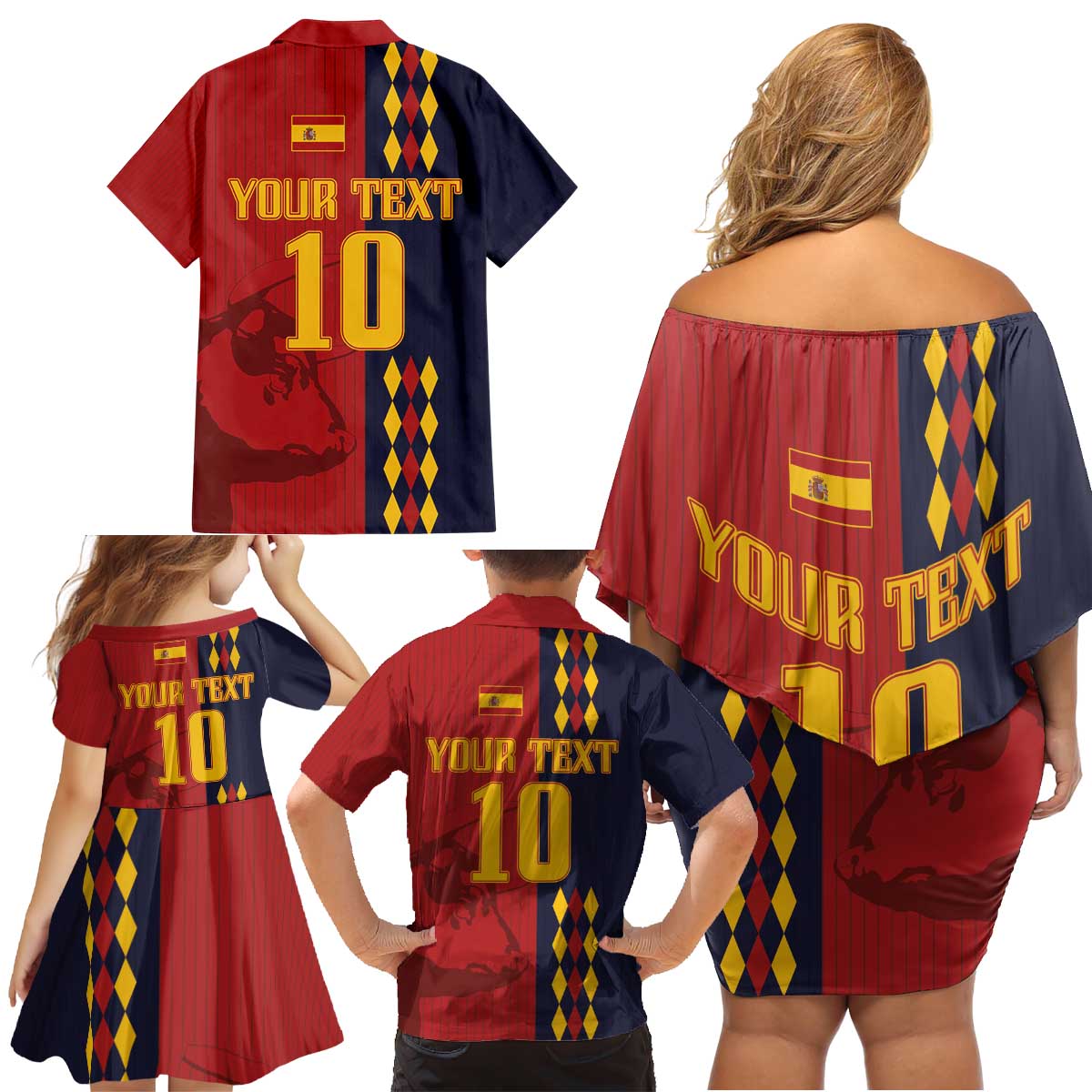 Custom Spain Football 2024 Go Champion Family Matching Off Shoulder Short Dress and Hawaiian Shirt - Wonder Print Shop
