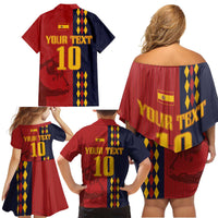 Custom Spain Football 2024 Go Champion Family Matching Off Shoulder Short Dress and Hawaiian Shirt - Wonder Print Shop