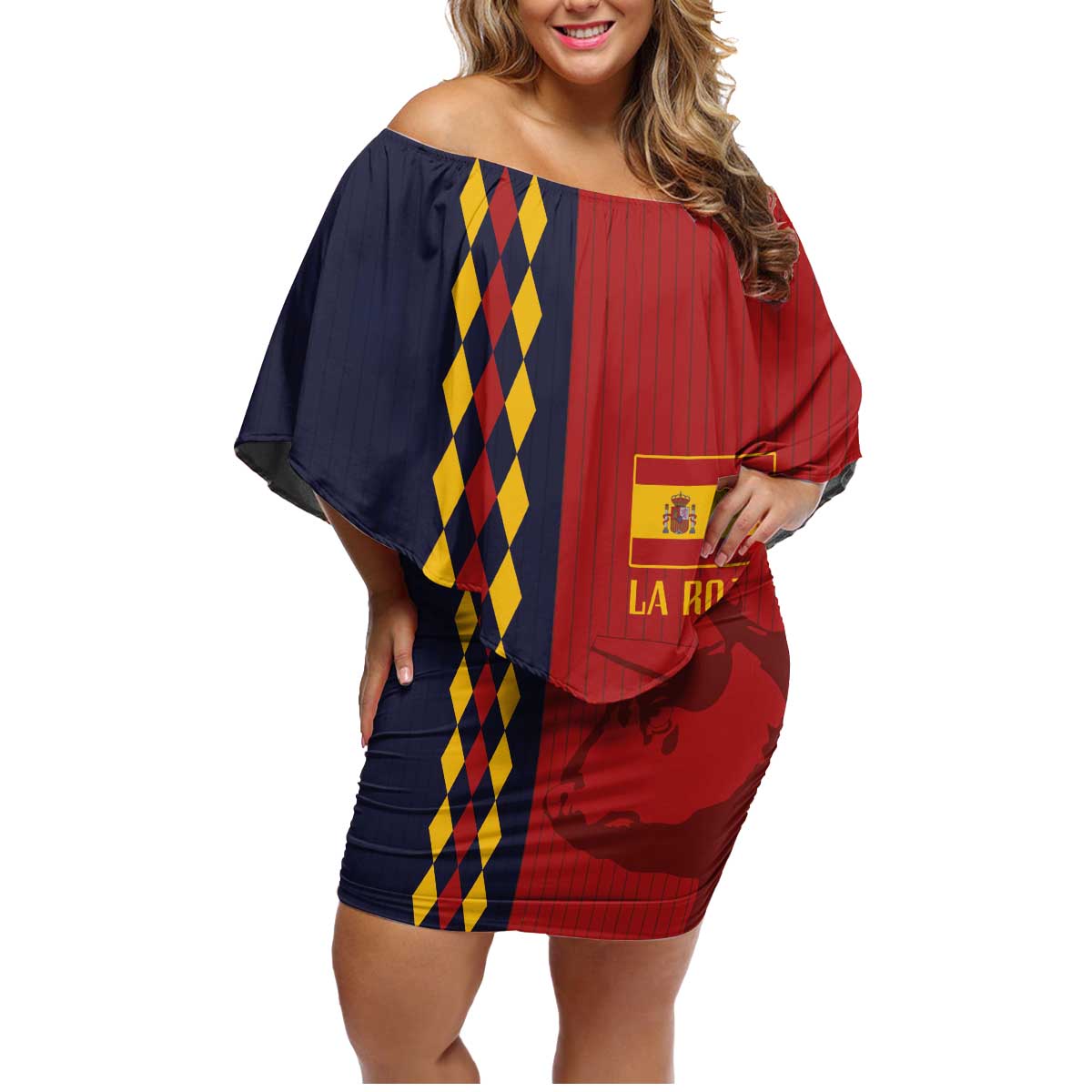 Custom Spain Football 2024 Go Champion Family Matching Off Shoulder Short Dress and Hawaiian Shirt - Wonder Print Shop