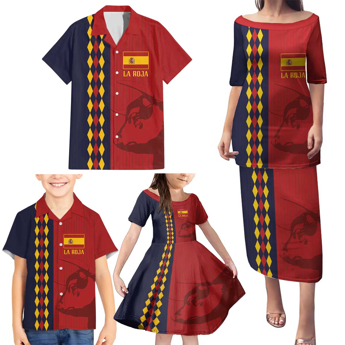 Custom Spain Football 2024 Go Champion Family Matching Puletasi and Hawaiian Shirt - Wonder Print Shop
