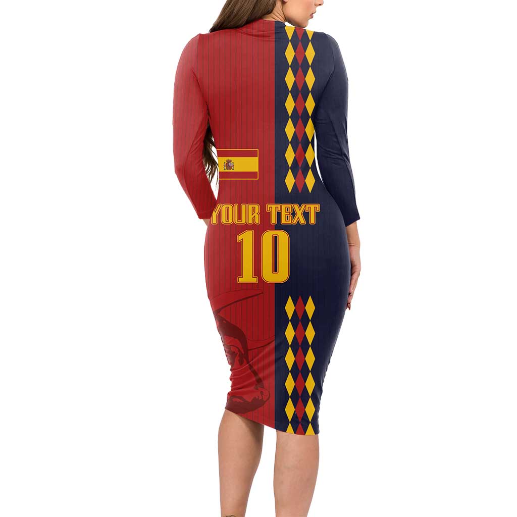 Custom Spain Football 2024 Go Champion Long Sleeve Bodycon Dress - Wonder Print Shop