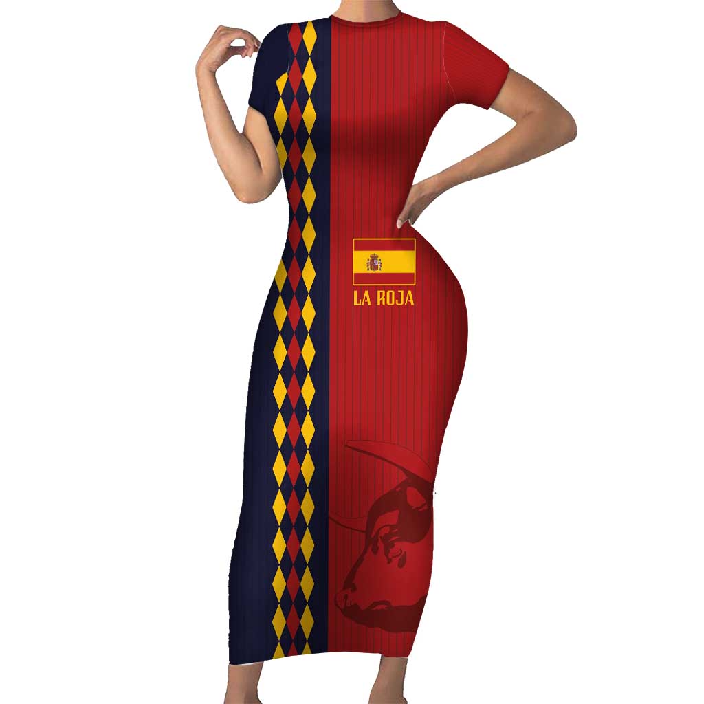 Custom Spain Football 2024 Go Champion Short Sleeve Bodycon Dress - Wonder Print Shop