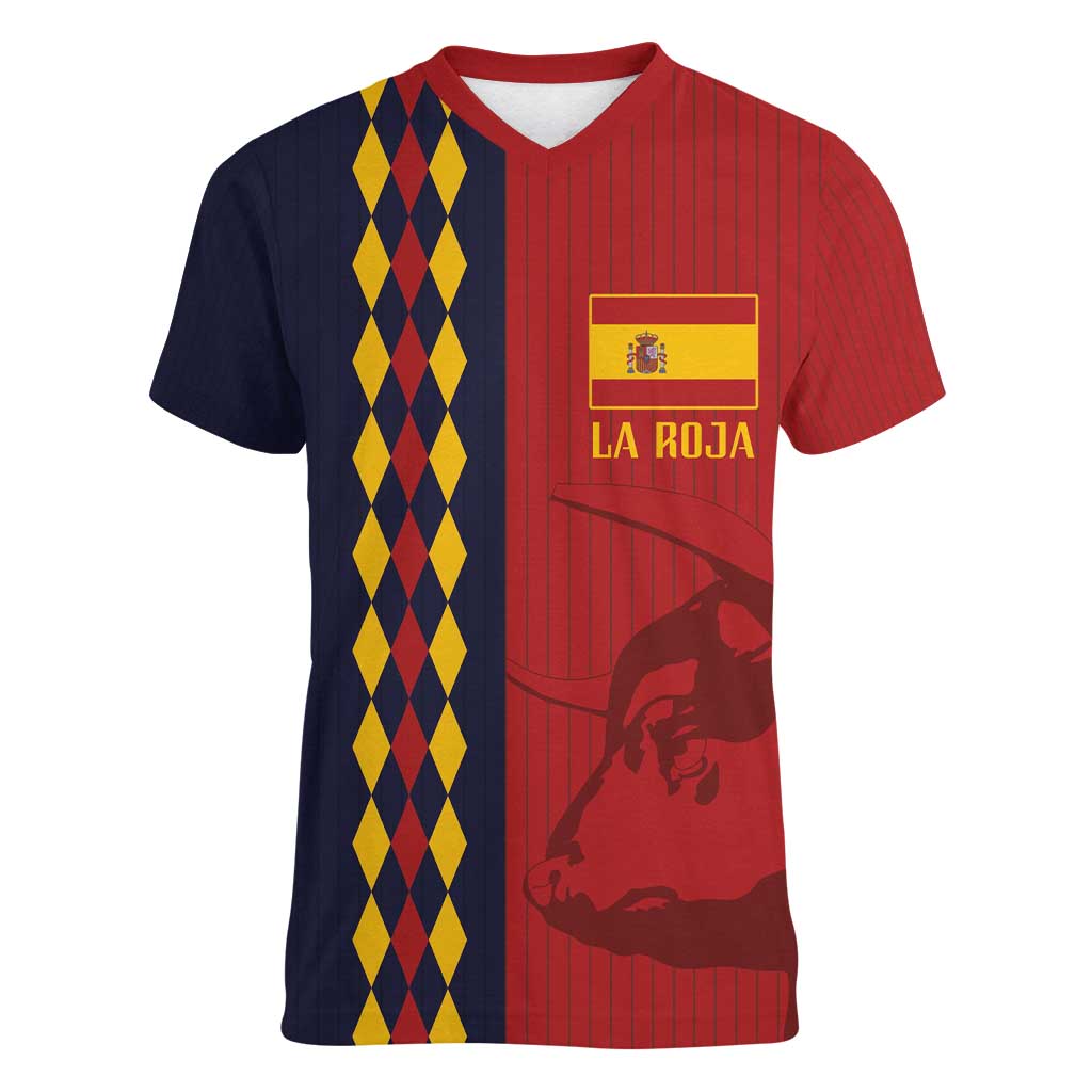 Custom Spain Football 2024 Go Champion Women V-Neck T-Shirt - Wonder Print Shop