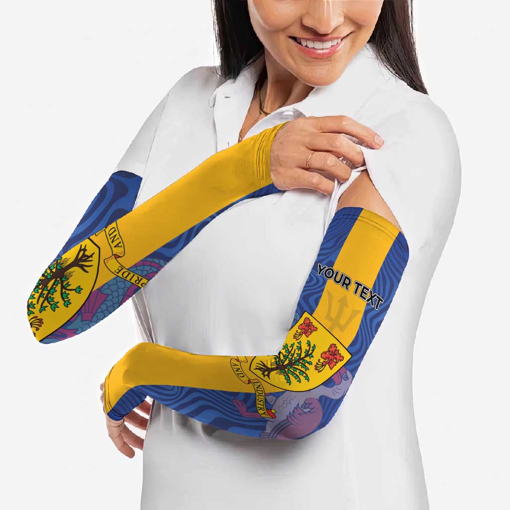Personalised Barbados Emancipation Day Arm Sleeves Coat of Arms and Map National Flag Style - Wonder Print Shop