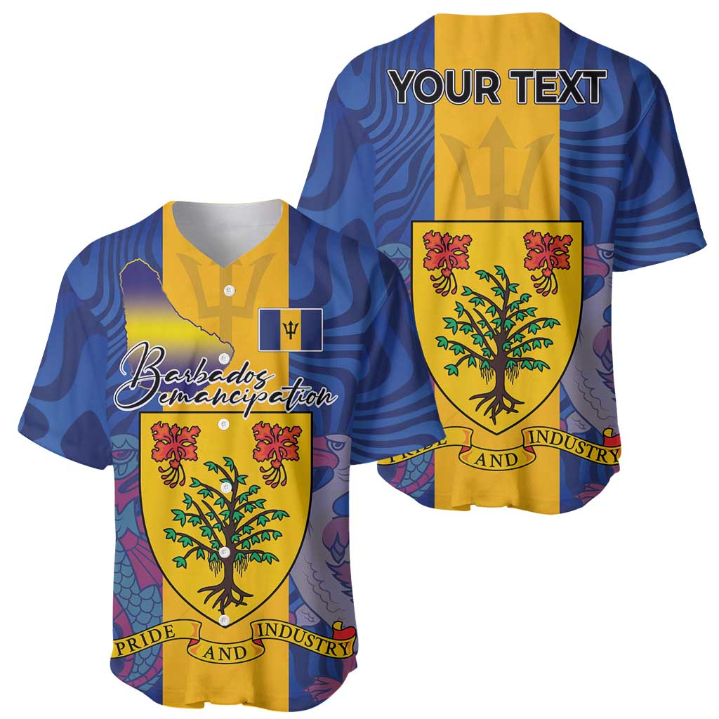 Personalised Barbados Emancipation Day Baseball Jersey Coat of Arms and Map National Flag Style - Wonder Print Shop