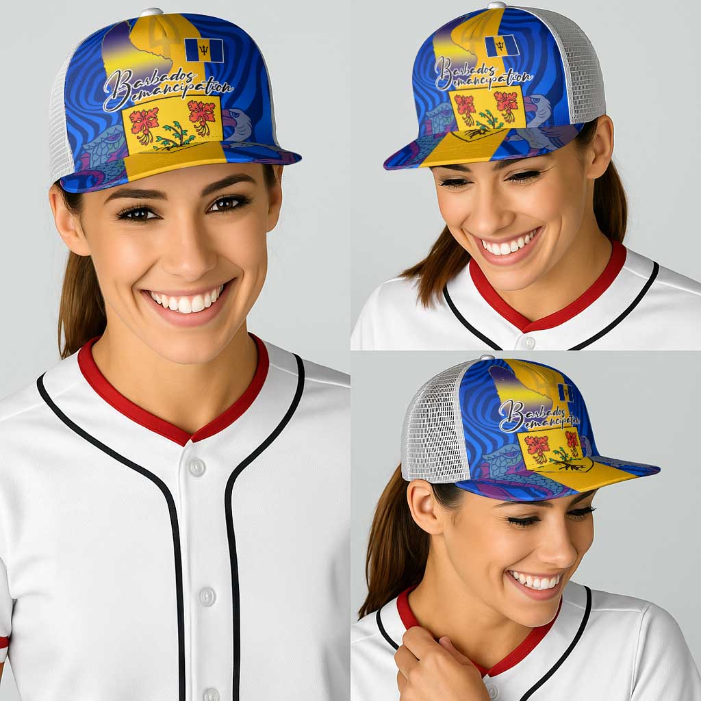 Barbados Emancipation Day Baseball Net Cap Coat of Arms and Map National Flag Style - Wonder Print Shop