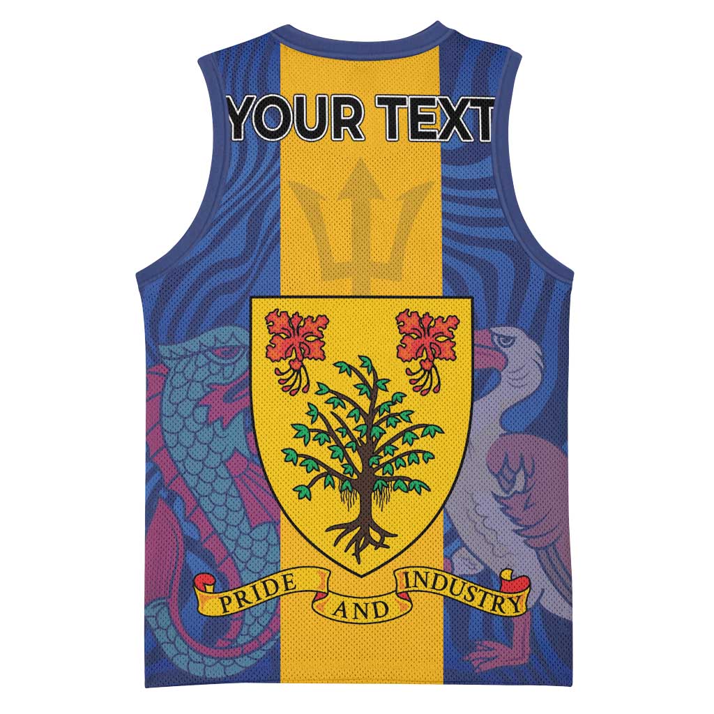 Personalised Barbados Emancipation Day Basketball Jersey Coat of Arms and Map National Flag Style - Wonder Print Shop