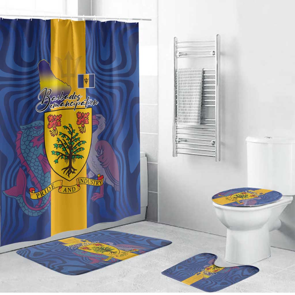 Barbados Emancipation Day Bathroom Set Coat of Arms and Map National Flag Style - Wonder Print Shop