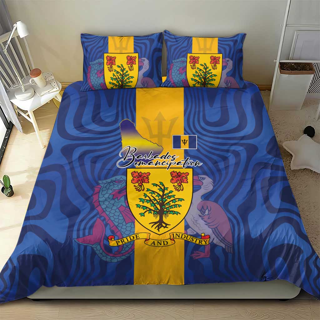 Barbados Emancipation Day Bedding Set Coat of Arms and Map National Flag Style - Wonder Print Shop