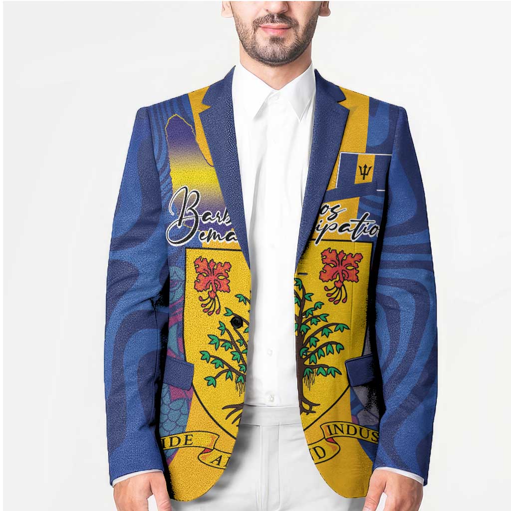Personalised Barbados Emancipation Day Blazer Coat of Arms and Map National Flag Style - Wonder Print Shop