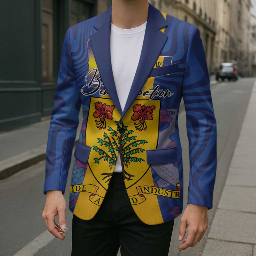 Personalised Barbados Emancipation Day Blazer Coat of Arms and Map National Flag Style - Wonder Print Shop