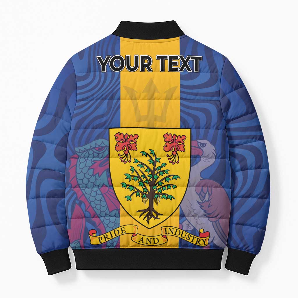 Personalised Barbados Emancipation Day Bomber Puffer Jacket Coat of Arms and Map National Flag Style - Wonder Print Shop