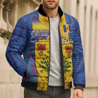 Personalised Barbados Emancipation Day Bomber Puffer Jacket Coat of Arms and Map National Flag Style - Wonder Print Shop