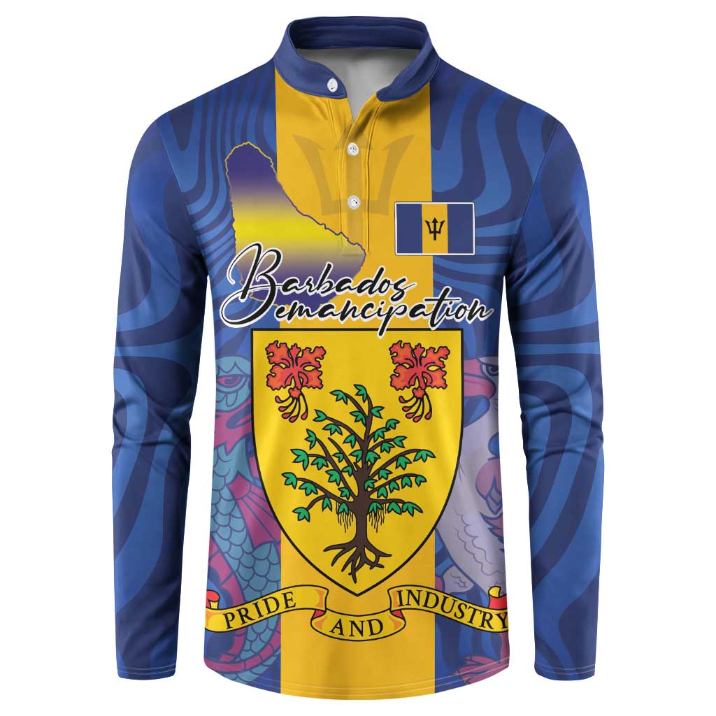 Personalised Barbados Emancipation Day Button Sweatshirt Coat of Arms and Map National Flag Style - Wonder Print Shop
