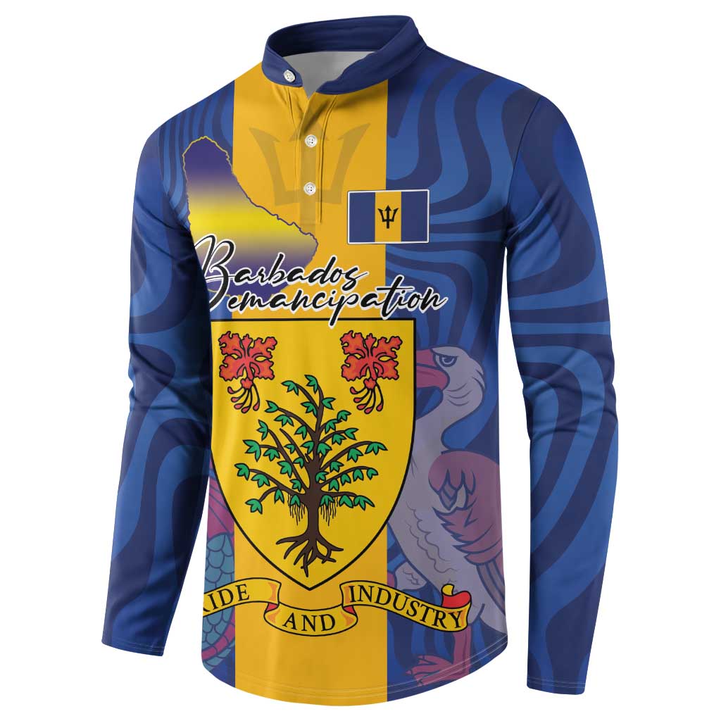 Personalised Barbados Emancipation Day Button Sweatshirt Coat of Arms and Map National Flag Style - Wonder Print Shop