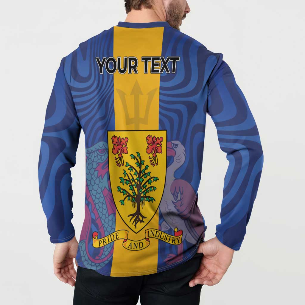 Personalised Barbados Emancipation Day Button Sweatshirt Coat of Arms and Map National Flag Style - Wonder Print Shop