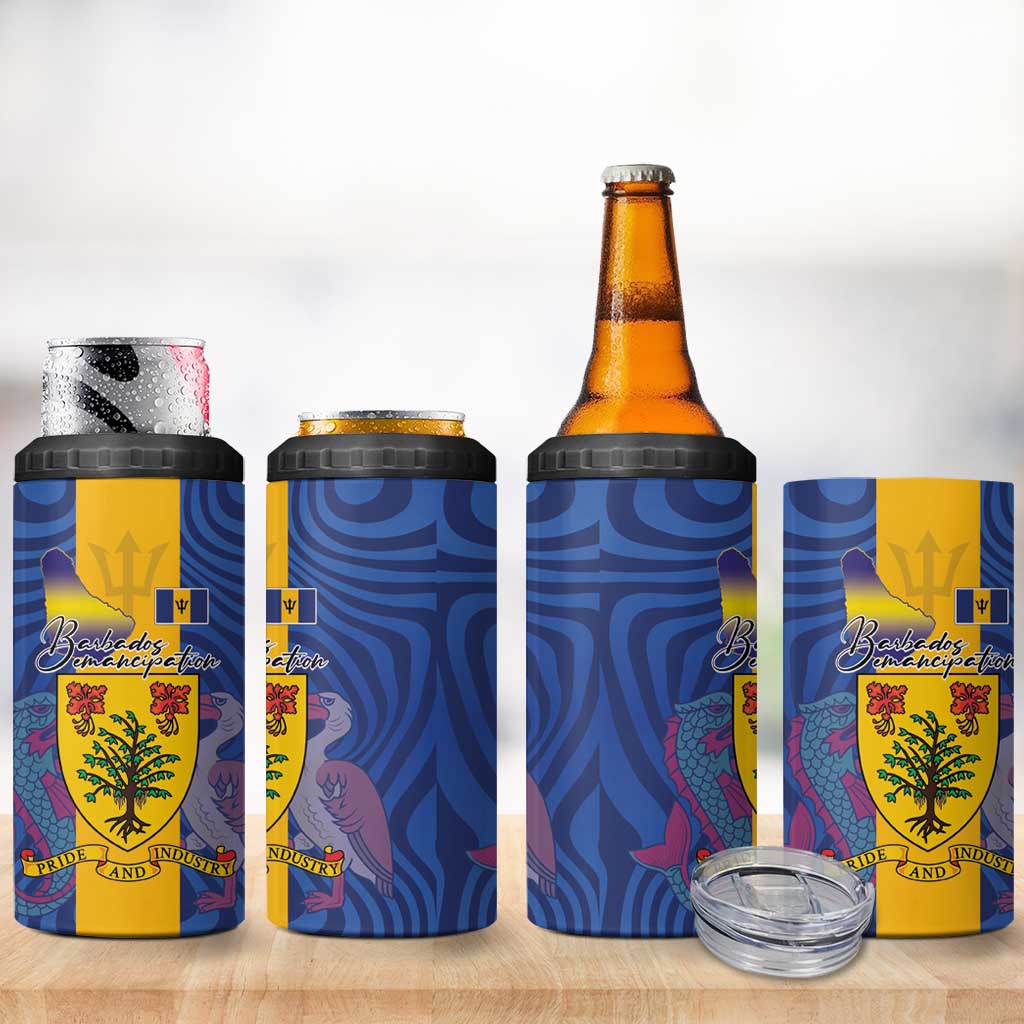 Barbados Emancipation Day 4 in 1 Can Cooler Tumbler Coat of Arms and Map National Flag Style - Wonder Print Shop
