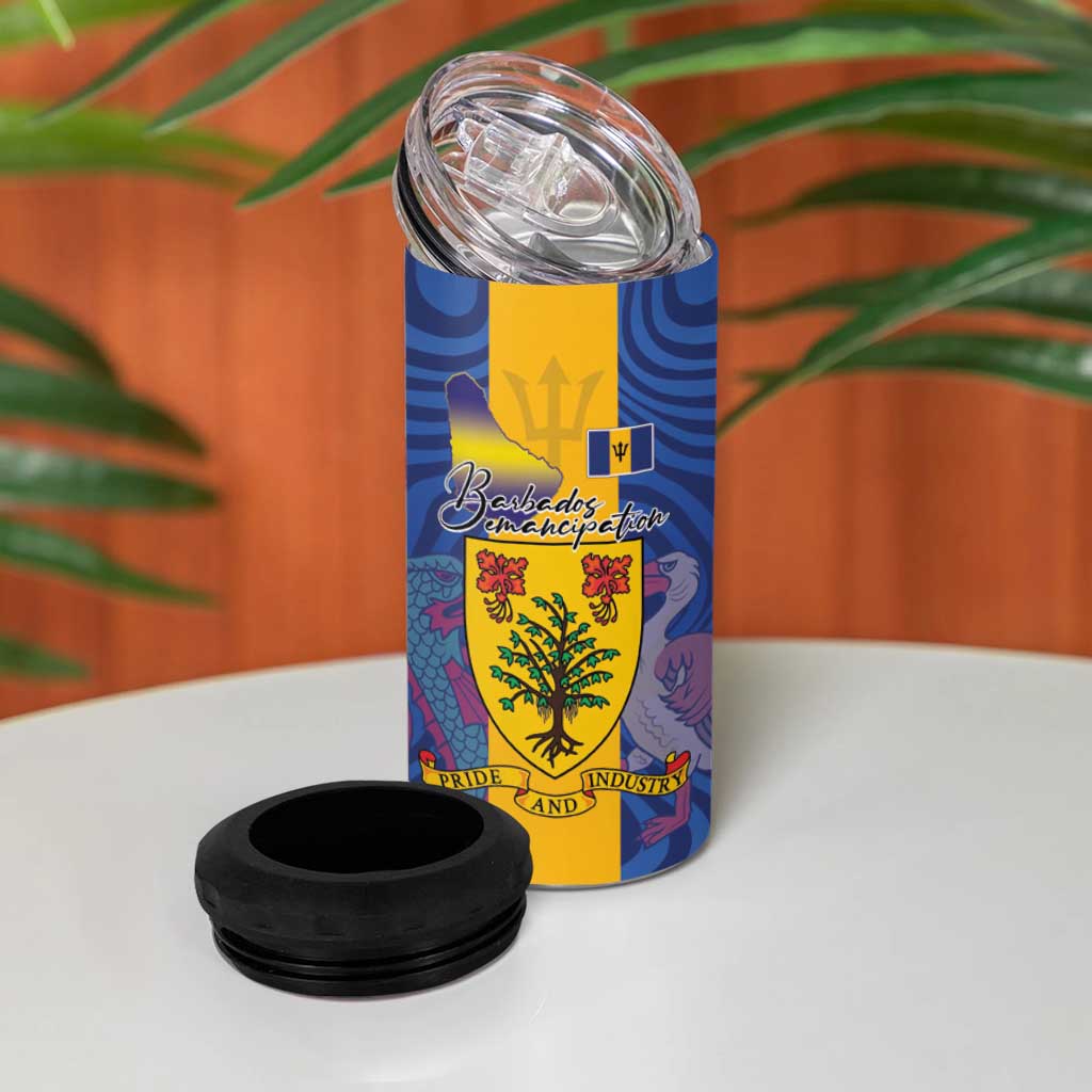 Barbados Emancipation Day 4 in 1 Can Cooler Tumbler Coat of Arms and Map National Flag Style - Wonder Print Shop