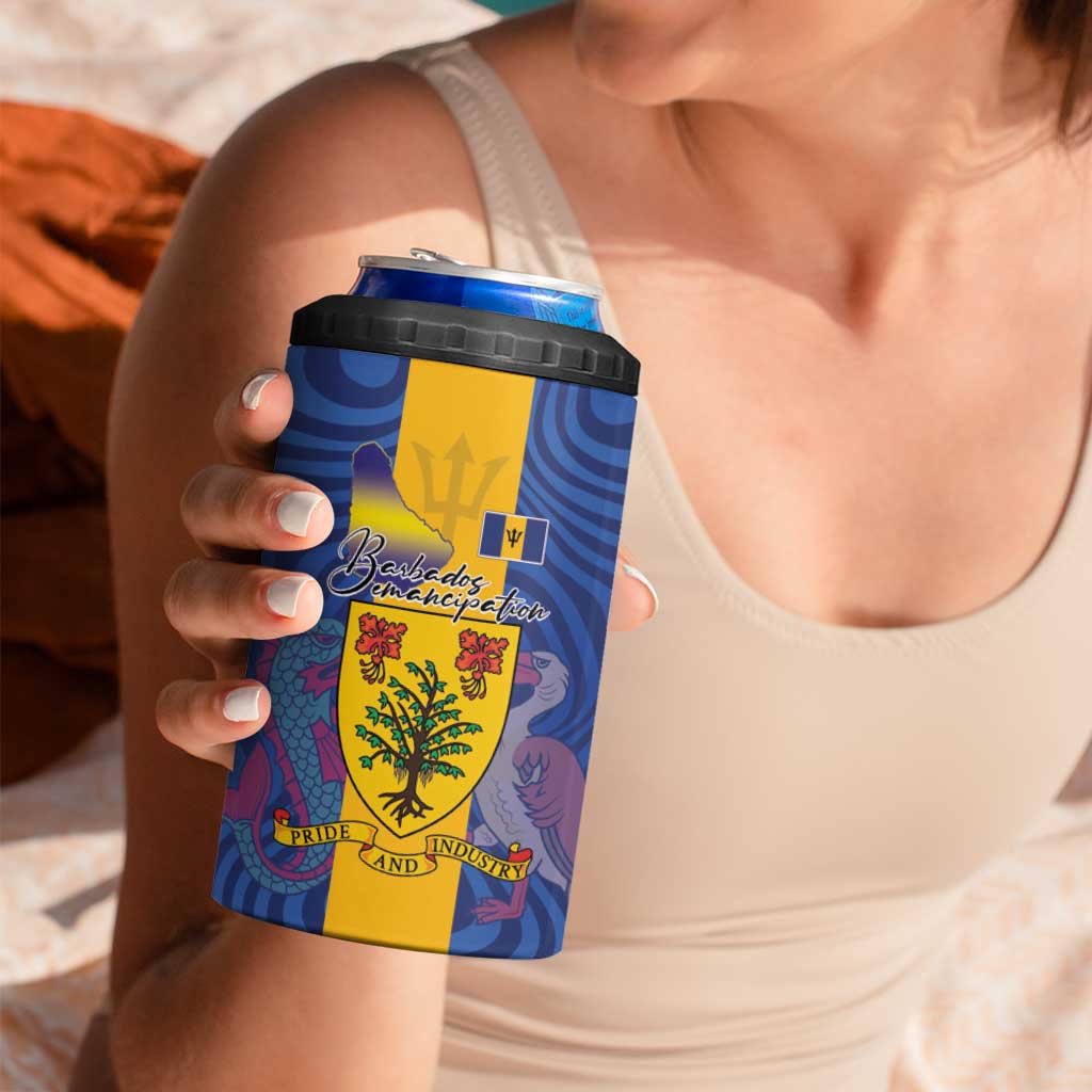 Barbados Emancipation Day 4 in 1 Can Cooler Tumbler Coat of Arms and Map National Flag Style - Wonder Print Shop