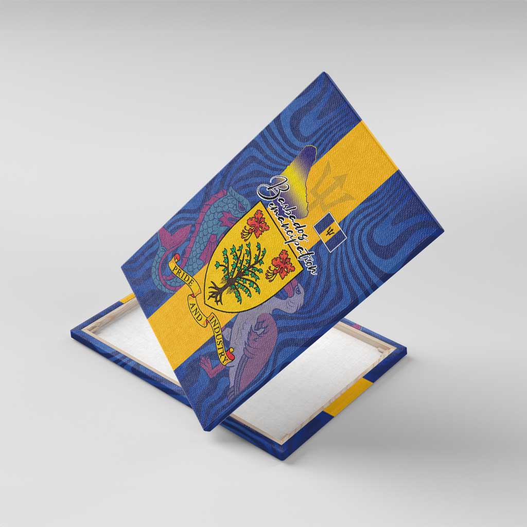 Barbados Emancipation Day Canvas Wall Art Coat of Arms and Map National Flag Style - Wonder Print Shop
