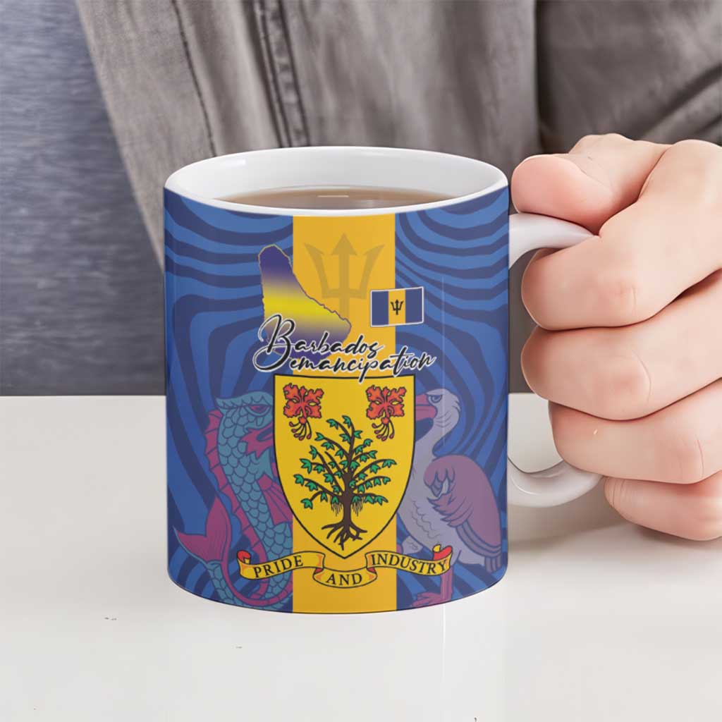 Barbados Emancipation Day Ceramic Mug Coat of Arms and Map National Flag Style - Wonder Print Shop
