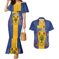 Personalised Barbados Emancipation Day Couples Matching Mermaid Dress and Hawaiian Shirt Coat of Arms and Map National Flag Style - Wonder Print Shop