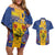 Personalised Barbados Emancipation Day Couples Matching Off Shoulder Short Dress and Hawaiian Shirt Coat of Arms and Map National Flag Style - Wonder Print Shop