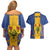 Personalised Barbados Emancipation Day Couples Matching Off Shoulder Short Dress and Hawaiian Shirt Coat of Arms and Map National Flag Style - Wonder Print Shop