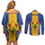 Personalised Barbados Emancipation Day Couples Matching Off Shoulder Short Dress and Long Sleeve Button Shirt Coat of Arms and Map National Flag Style - Wonder Print Shop