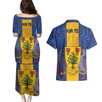 Personalised Barbados Emancipation Day Couples Matching Puletasi and Hawaiian Shirt Coat of Arms and Map National Flag Style - Wonder Print Shop