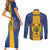 Personalised Barbados Emancipation Day Couples Matching Short Sleeve Bodycon Dress and Long Sleeve Button Shirt Coat of Arms and Map National Flag Style - Wonder Print Shop