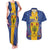 Personalised Barbados Emancipation Day Couples Matching Tank Maxi Dress and Hawaiian Shirt Coat of Arms and Map National Flag Style - Wonder Print Shop