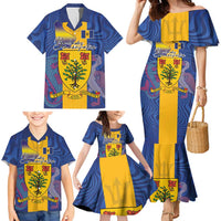 Personalised Barbados Emancipation Day Family Matching Mermaid Dress and Hawaiian Shirt Coat of Arms and Map National Flag Style - Wonder Print Shop