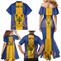 Personalised Barbados Emancipation Day Family Matching Mermaid Dress and Hawaiian Shirt Coat of Arms and Map National Flag Style - Wonder Print Shop