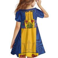 Personalised Barbados Emancipation Day Family Matching Off The Shoulder Long Sleeve Dress and Hawaiian Shirt Coat of Arms and Map National Flag Style - Wonder Print Shop