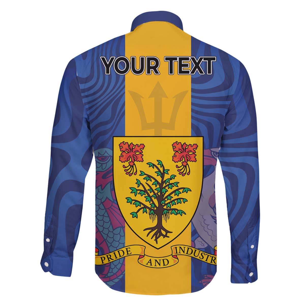 Personalised Barbados Emancipation Day Family Matching Off The Shoulder Long Sleeve Dress and Hawaiian Shirt Coat of Arms and Map National Flag Style - Wonder Print Shop