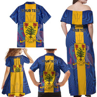Personalised Barbados Emancipation Day Family Matching Off Shoulder Maxi Dress and Hawaiian Shirt Coat of Arms and Map National Flag Style - Wonder Print Shop