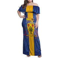 Personalised Barbados Emancipation Day Family Matching Off Shoulder Maxi Dress and Hawaiian Shirt Coat of Arms and Map National Flag Style - Wonder Print Shop