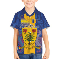 Personalised Barbados Emancipation Day Family Matching Off Shoulder Maxi Dress and Hawaiian Shirt Coat of Arms and Map National Flag Style - Wonder Print Shop