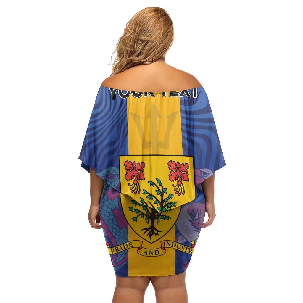 Personalised Barbados Emancipation Day Family Matching Off Shoulder Short Dress and Hawaiian Shirt Coat of Arms and Map National Flag Style - Wonder Print Shop
