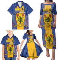 Personalised Barbados Emancipation Day Family Matching Puletasi and Hawaiian Shirt Coat of Arms and Map National Flag Style - Wonder Print Shop