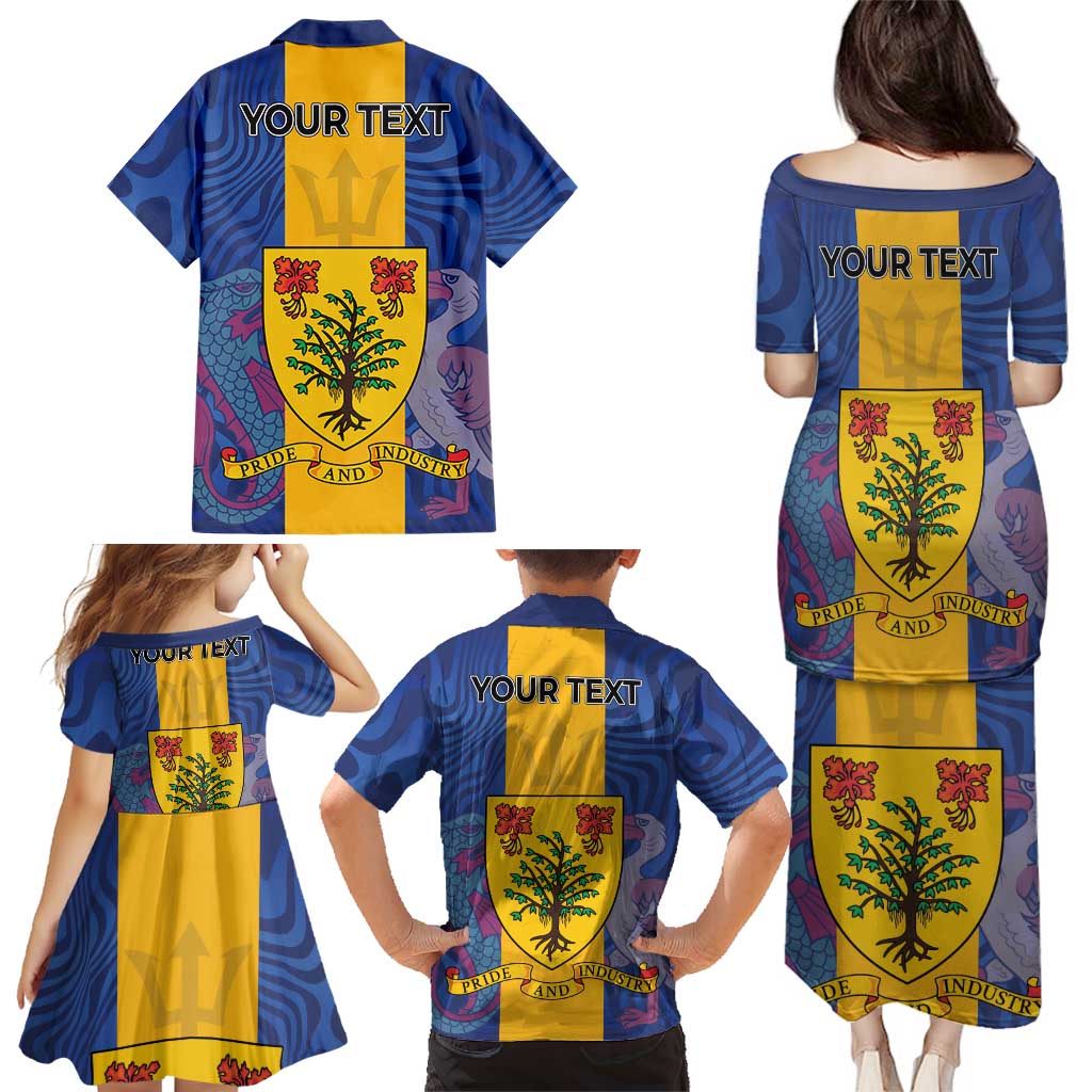 Personalised Barbados Emancipation Day Family Matching Puletasi and Hawaiian Shirt Coat of Arms and Map National Flag Style - Wonder Print Shop