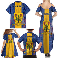 Personalised Barbados Emancipation Day Family Matching Summer Maxi Dress and Hawaiian Shirt Coat of Arms and Map National Flag Style - Wonder Print Shop