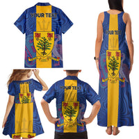 Personalised Barbados Emancipation Day Family Matching Tank Maxi Dress and Hawaiian Shirt Coat of Arms and Map National Flag Style - Wonder Print Shop
