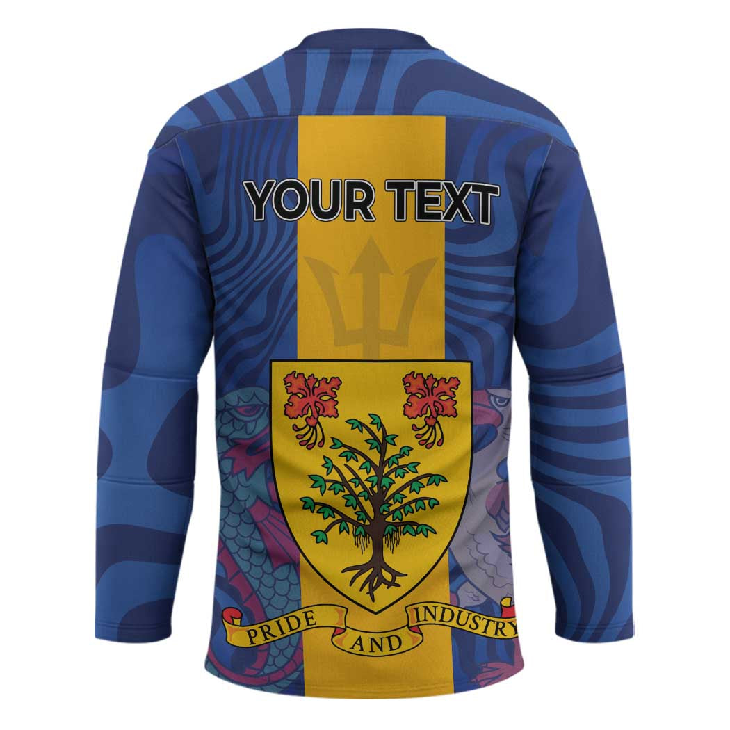 Personalised Barbados Emancipation Day Hockey Jersey Coat of Arms and Map National Flag Style - Wonder Print Shop