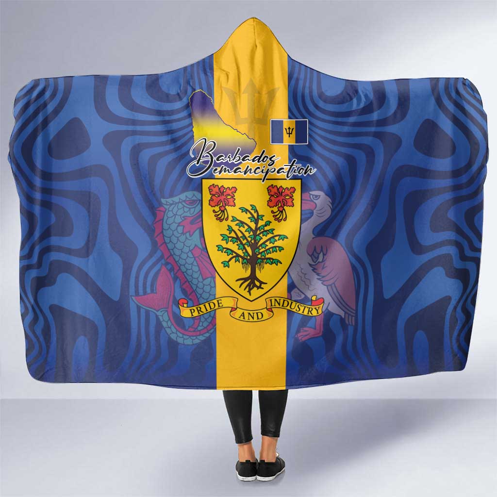 Barbados Emancipation Day Hooded Blanket Coat of Arms and Map National Flag Style - Wonder Print Shop